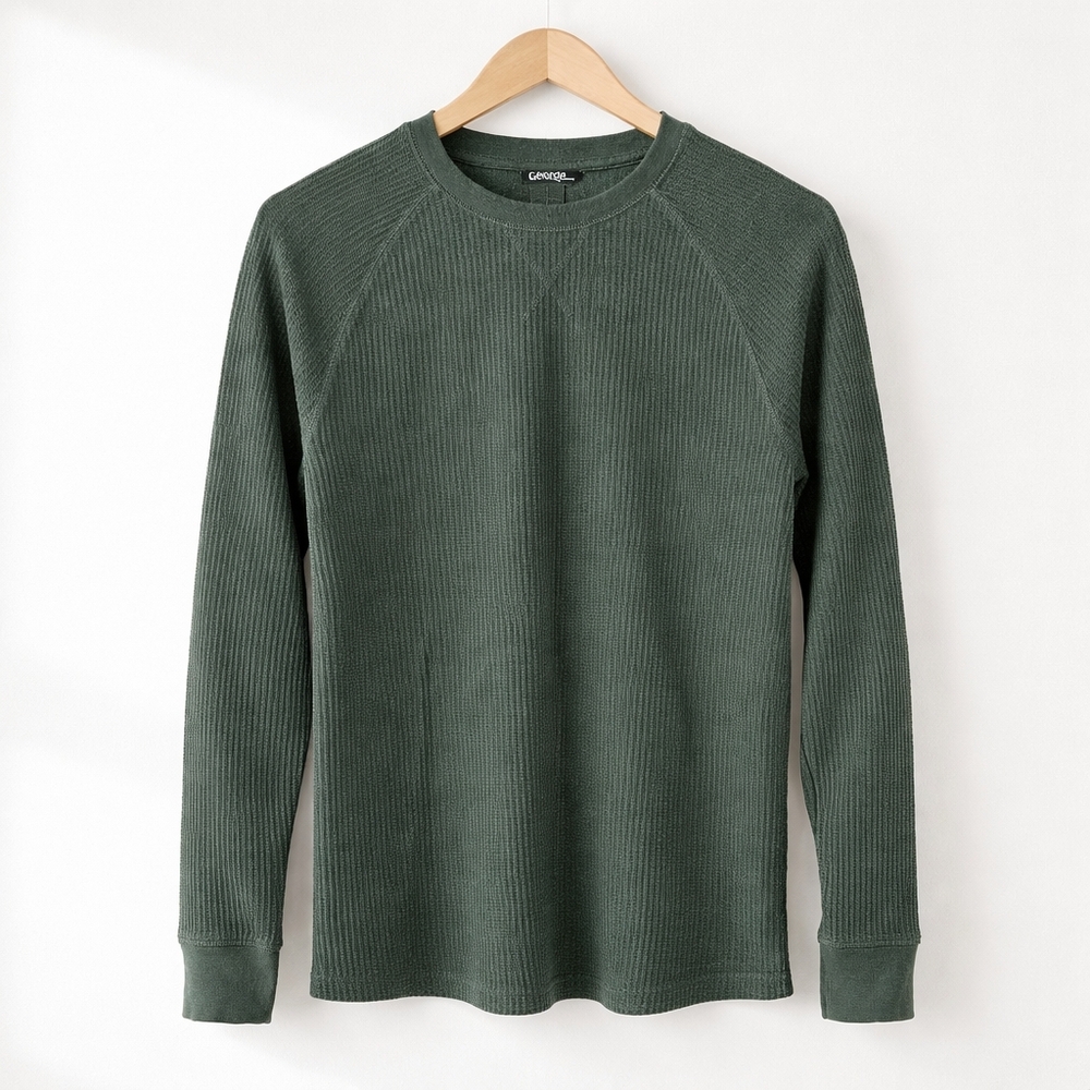 5/$25 George Green Waffle Knit Long Sleeve Shirt | Men’s Small